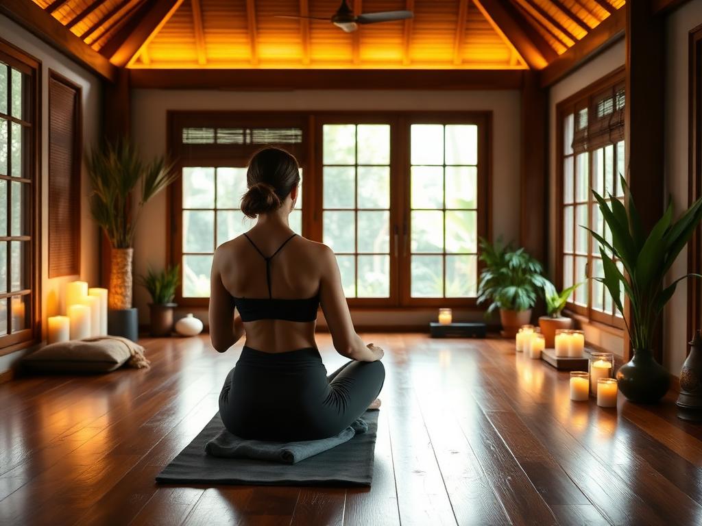Breathwork session in candlelit studio